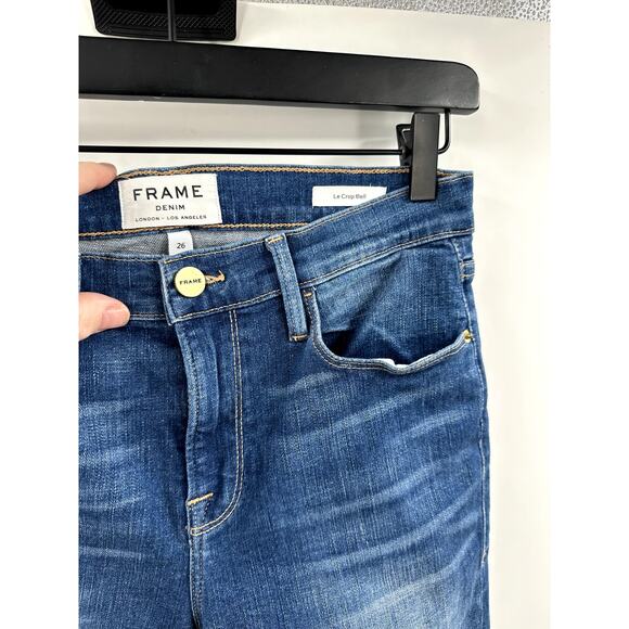 FRAME Womens Dark Wash Le Crop Bell Raw Hem Jean Size 26 - Picture 5 of 8